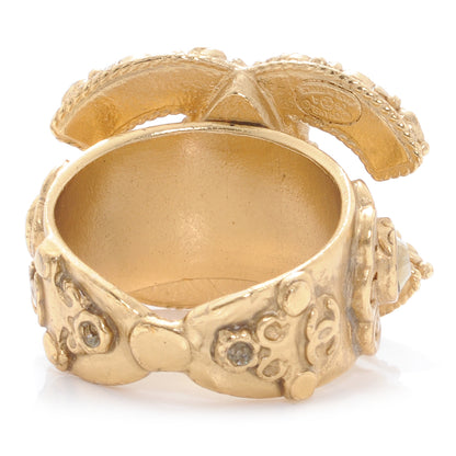 Chanel Crystal Filigree Camellia CC Ring 6 Gold 5 of 5