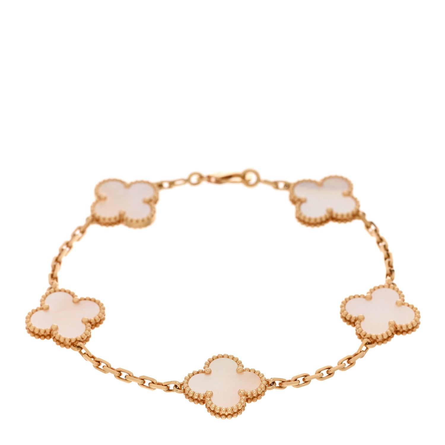 Van Cleef & Arpels 18K Yellow Gold Mother of Pearl 5 Motifs Vintage Alhambra Bracelet 1 of 5