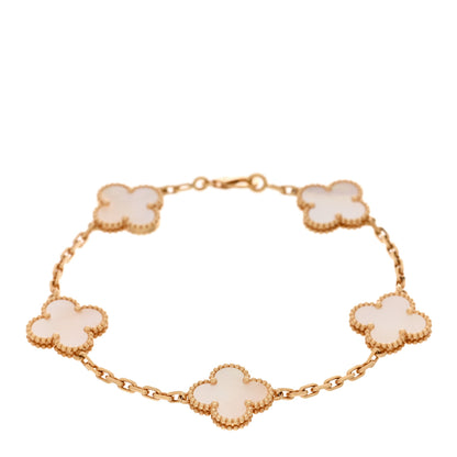 Van Cleef & Arpels 18K Yellow Gold Mother of Pearl 5 Motifs Vintage Alhambra Bracelet 1 of 5