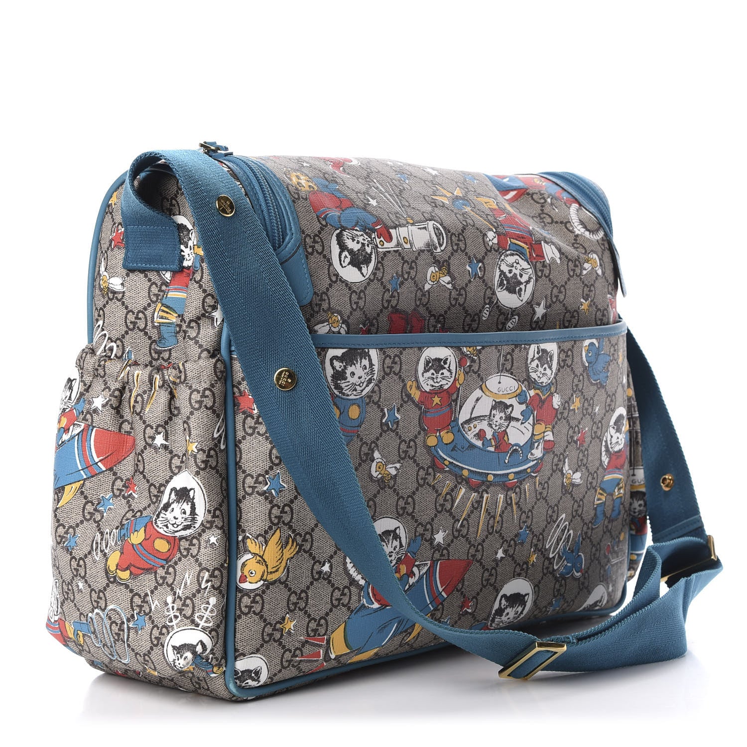 Gucci GG Supreme Monogram Space Cats Diaper Bag Turquoise 4 of 11