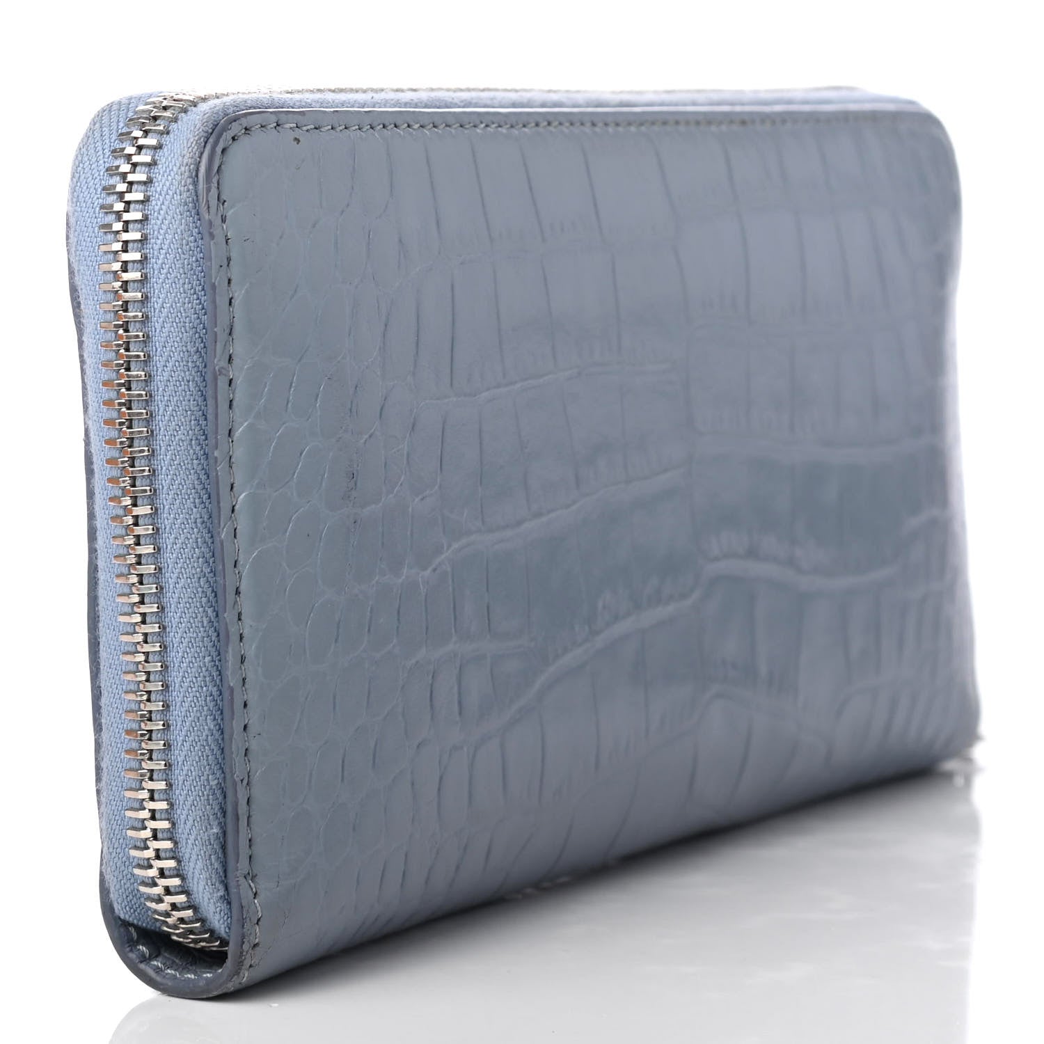Givenchy Crocodile Embossed Calfskin Zip Around Wallet Light Blue 3 of 8