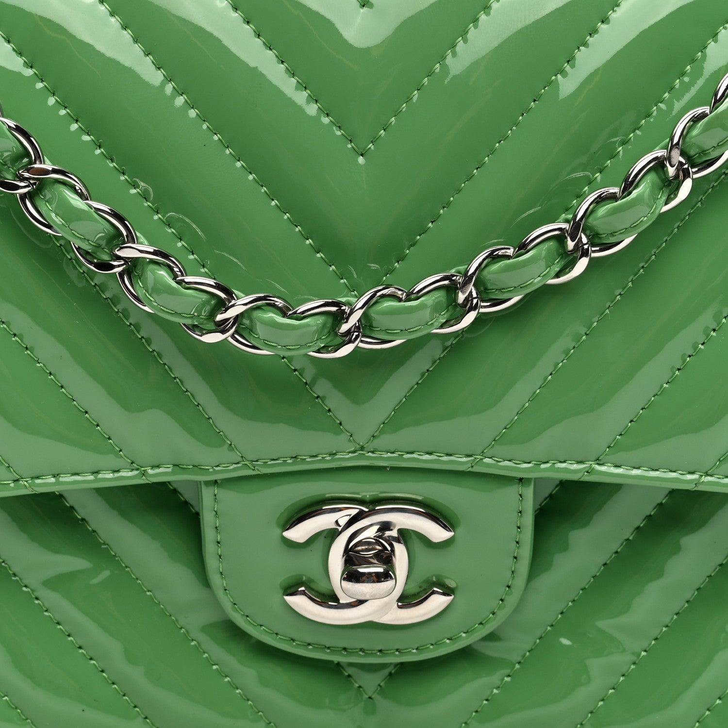 Chanel Patent Chevron Quilted Medium Double Flap Green 8 of 10