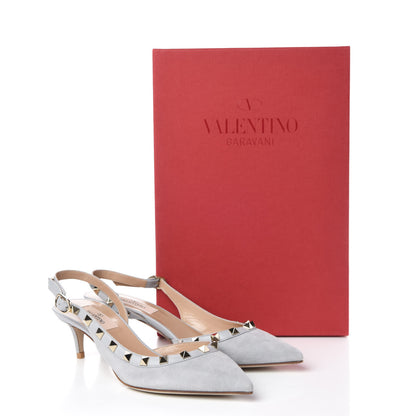 Valentino Garavani Suede Nappa Rockstud Half D'Orsay Slingback 50mm Pumps 35.5 Pastel Grey 12 of 12