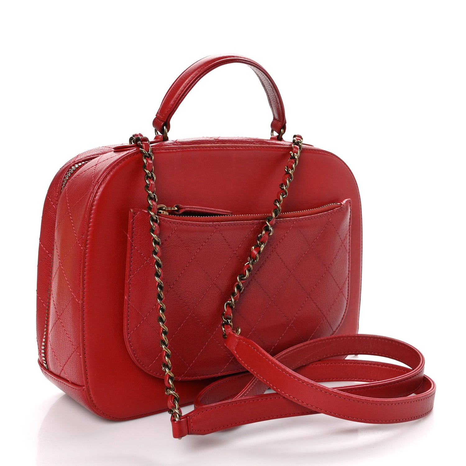 Chanel Shiny Calfskin Goatskin Quilted Small Coco Curve Vanity Red 3 of 11
