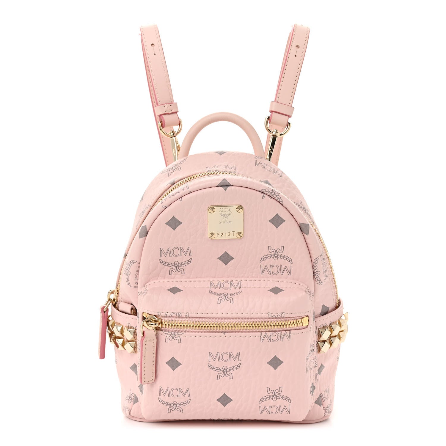 MCM Visetos Side Stud X-Mini Stark Bebe Boo Backpack Soft Pink 1 of 10