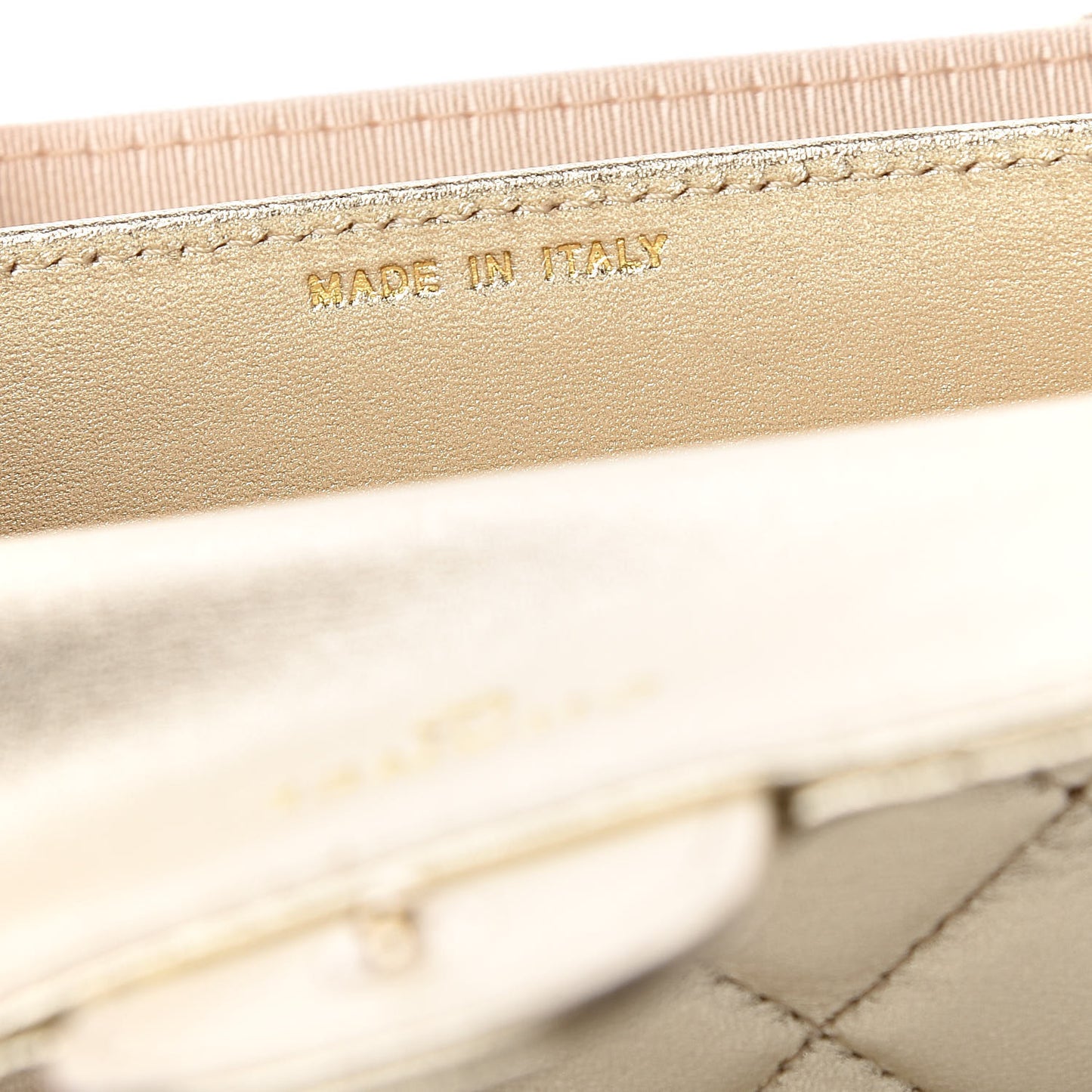 Metallic Lambskin Quilted Flap Card Holder Wallet Light Gold