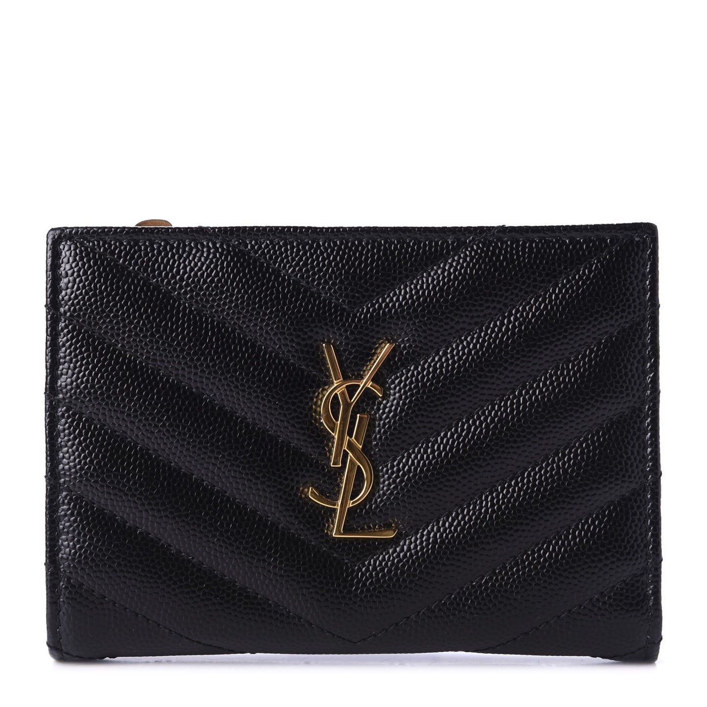 Grain De Poudre Matelasse Chevron Monogram Zipped Two-Part Wallet Black