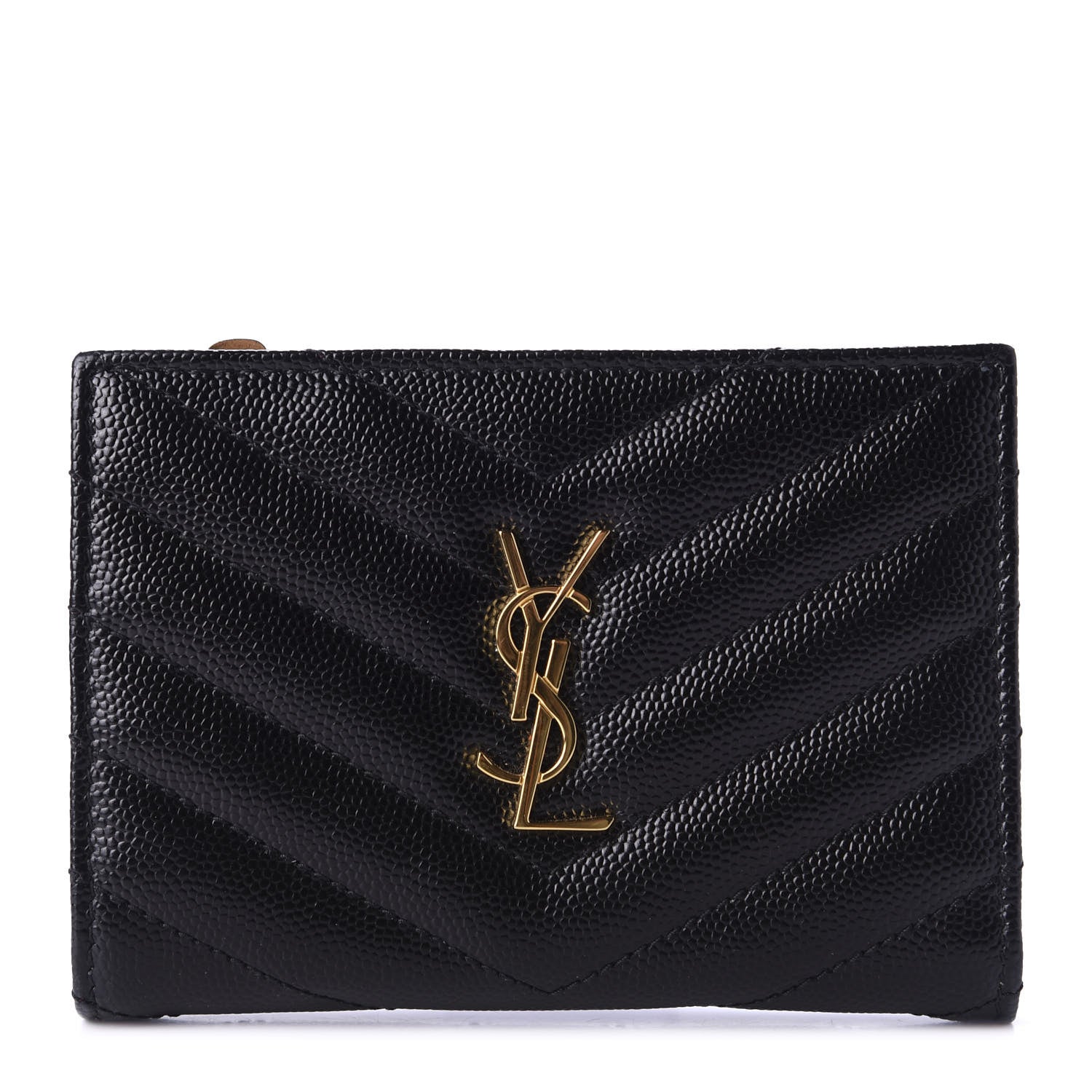 Saint Laurent Grain De Poudre Matelasse Chevron Monogram Zipped Two-Part Wallet Black 1 of 10