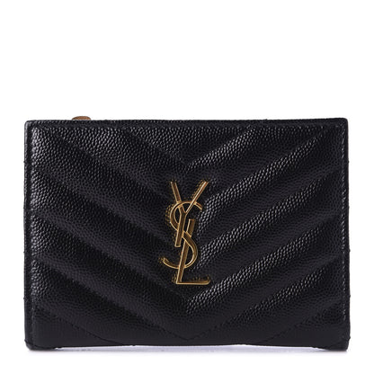 Saint Laurent Grain De Poudre Matelasse Chevron Monogram Zipped Two-Part Wallet Black 1 of 10