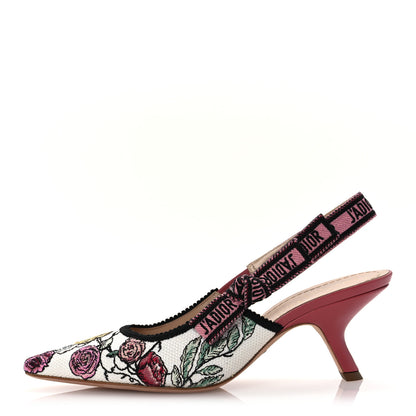 Christian Dior Canvas Embroidered Florilegio Ribbon J'Adior Slingback 65mm Pumps 37.5 White Multicolor 1 of 14