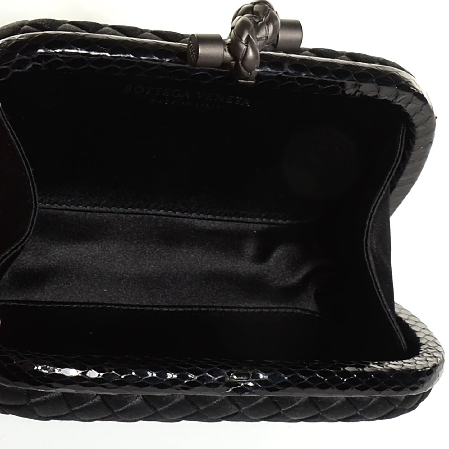 Satin Intreccio Impero Ayers Knot Clutch Black