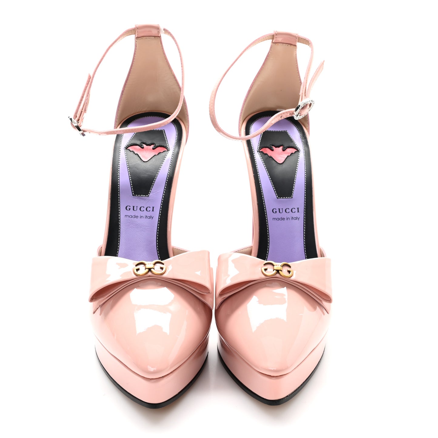 Patent Crystal GG Bow Sadie Spike Ankle Strap d'Orsay Platform High Heel Pumps 38.5 Perfect Pink