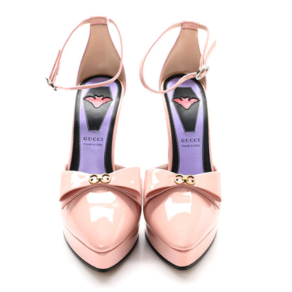 Gucci Patent Crystal GG Bow Sadie Spike Ankle Strap d'Orsay Platform High Heel Pumps 38.5 Perfect Pink 3 of 10