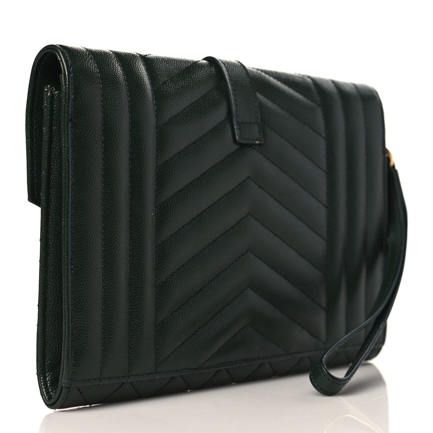 Grain De Poudre Textured Mixed Matelasse Triquilt Monogram Clutch Vert Fonce