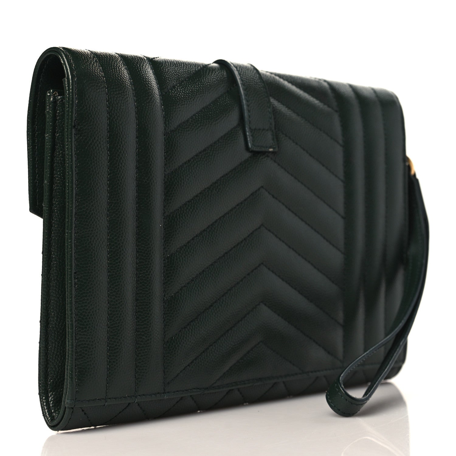 Saint Laurent Grain De Poudre Textured Mixed Matelasse Triquilt Monogram Clutch Vert Fonce 4 of 10