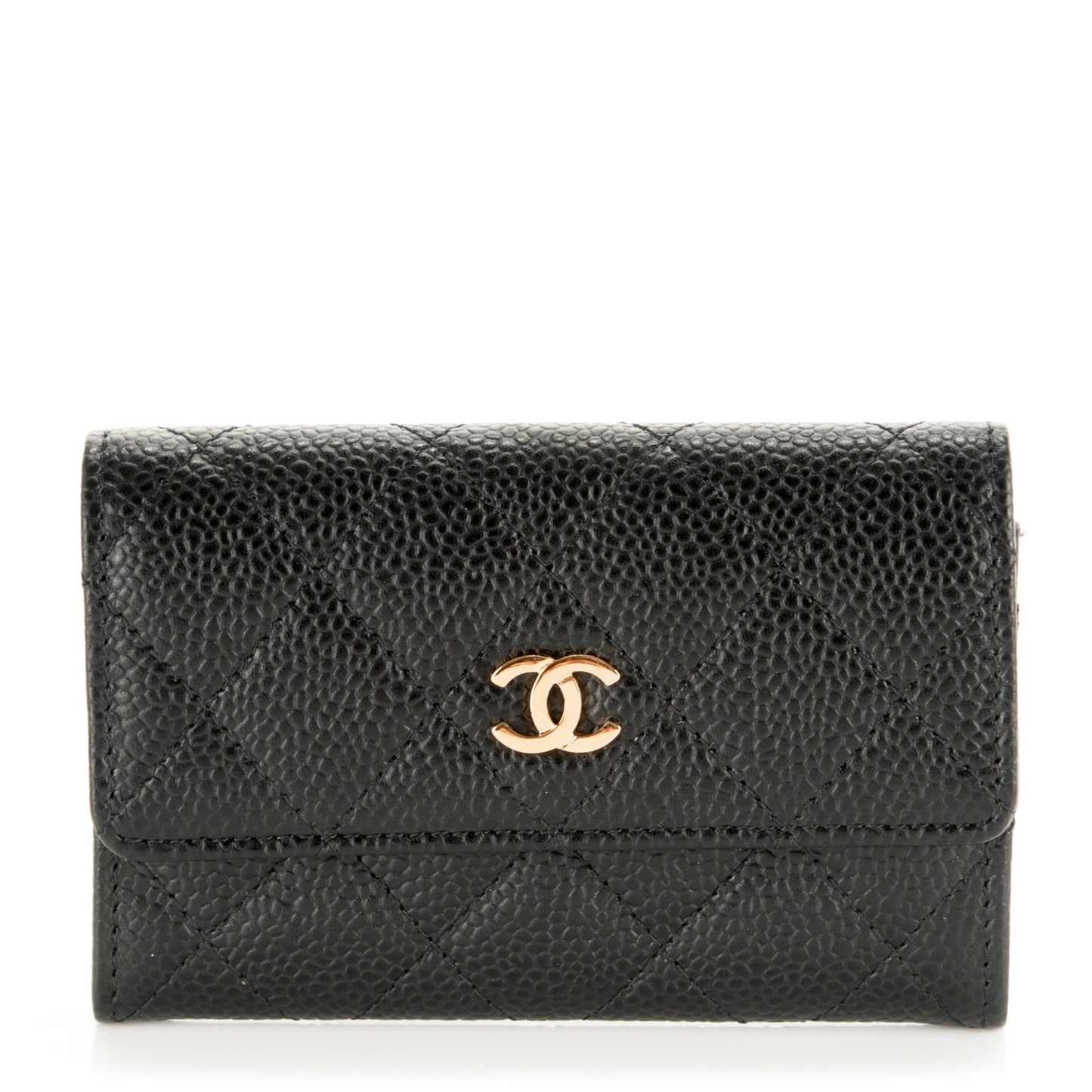 Caviar Quilted Flap Card Holder Black