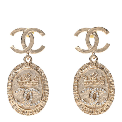 Chanel Crystal CC Medallion Drop Earrings Gold 1 of 4