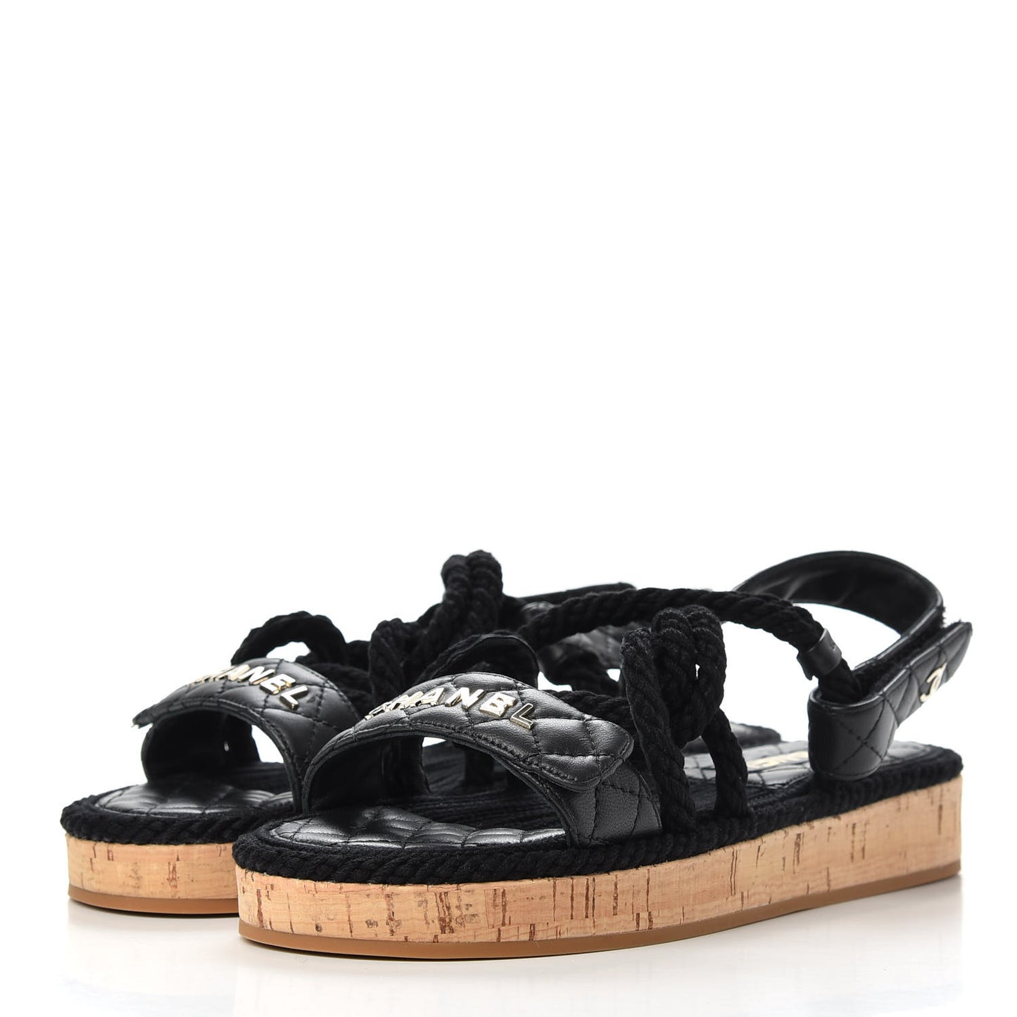 Cord Lambskin Quilted Logo Sandals 37 Black