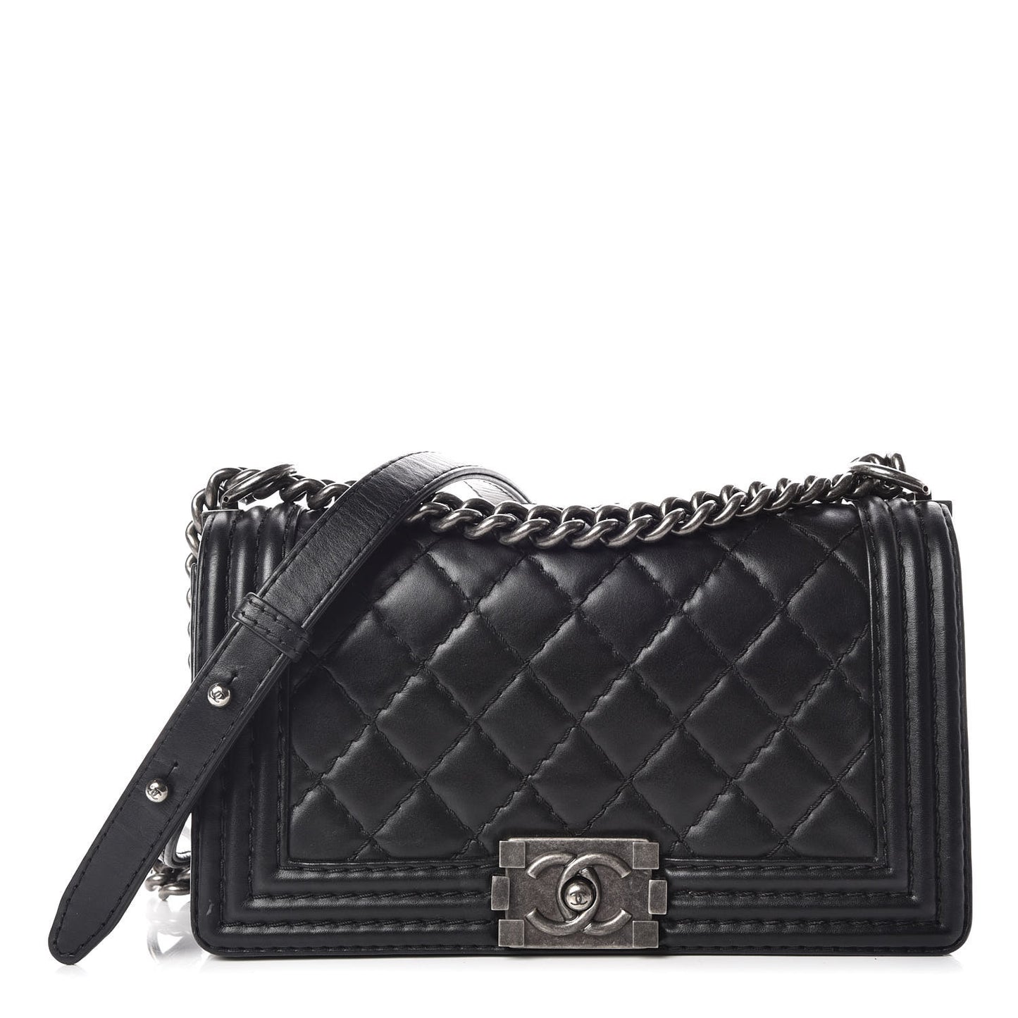 Calfskin Double Stitch Medium Boy Flap Black
