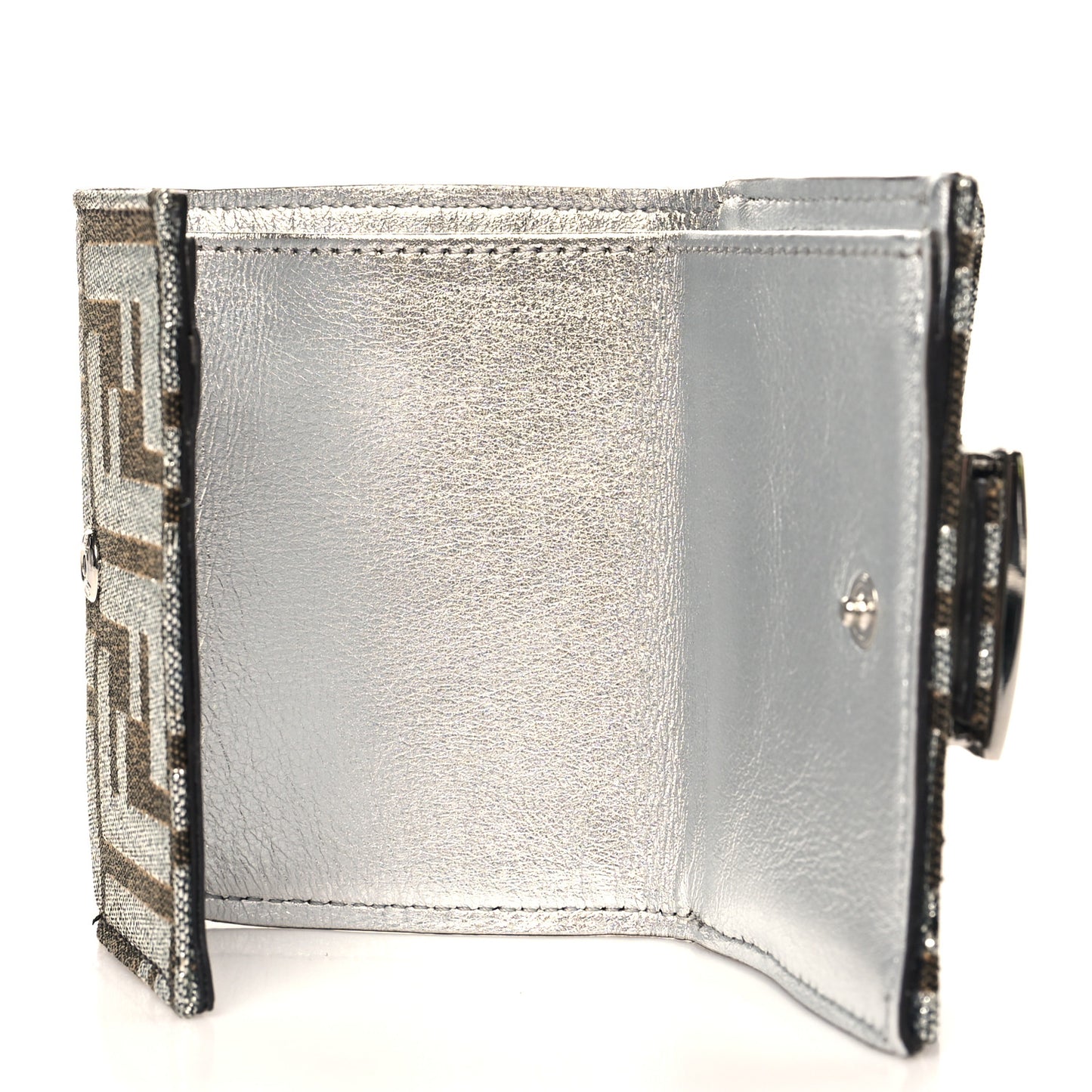 Fabric Jacquard FF 1974 Micro Trifold Baguette Wallet Ebano Argento