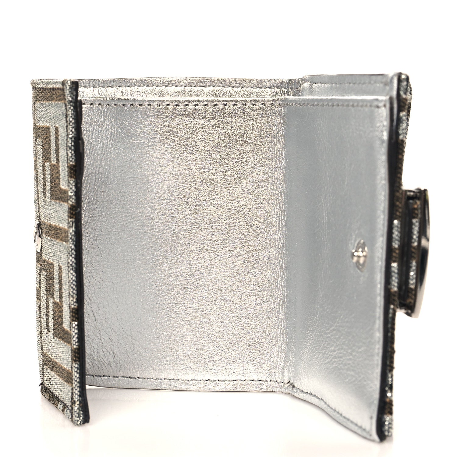 Fendi Fabric Jacquard FF 1974 Micro Trifold Baguette Wallet Ebano Argento 5 of 8