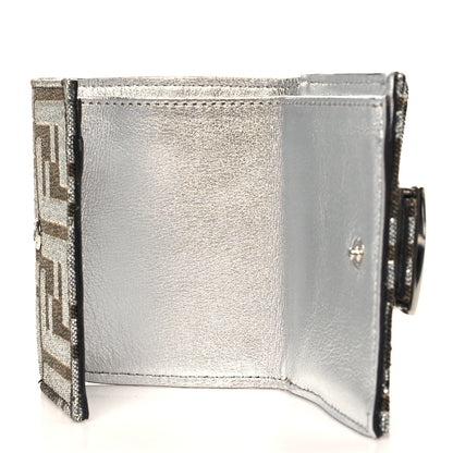 Fendi Fabric Jacquard FF 1974 Micro Trifold Baguette Wallet Ebano Argento 5 of 8