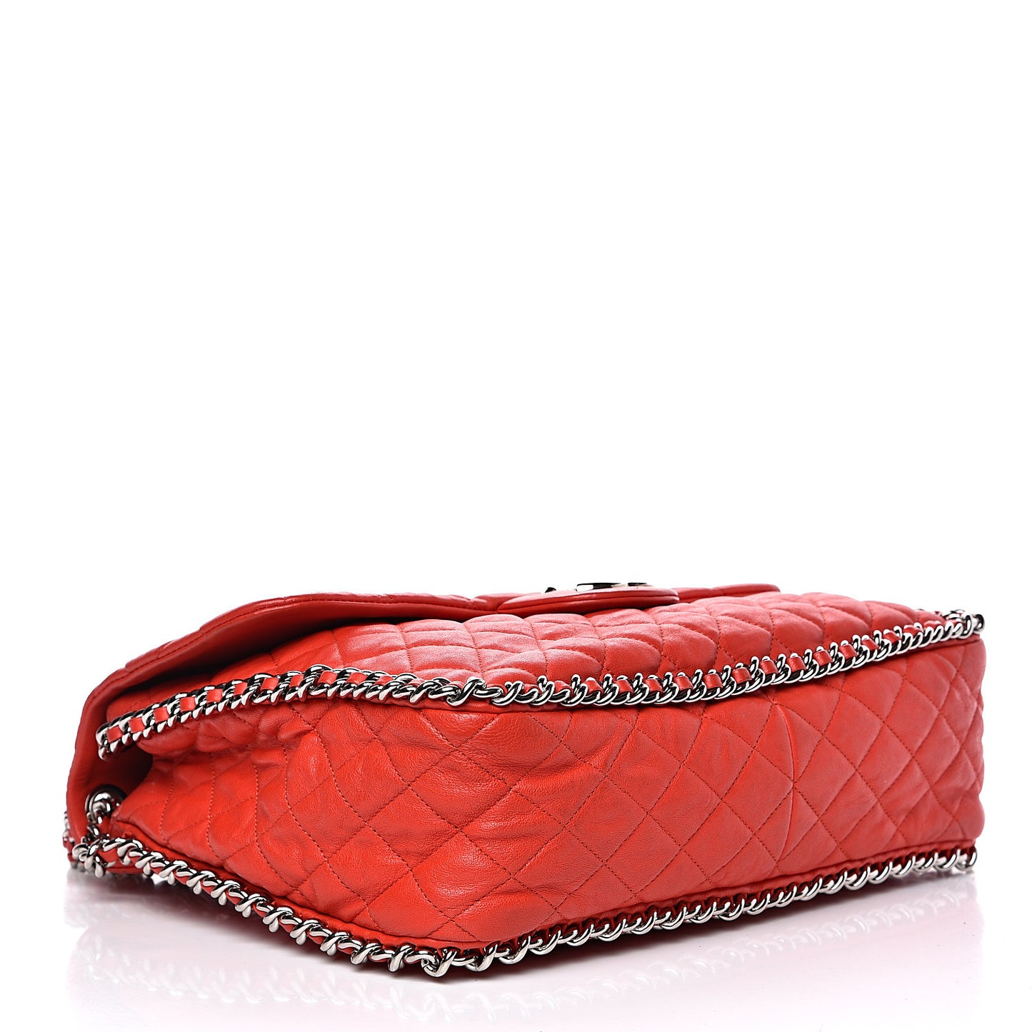 Washed Lambskin Quilted Maxi Chain Around Flap Red