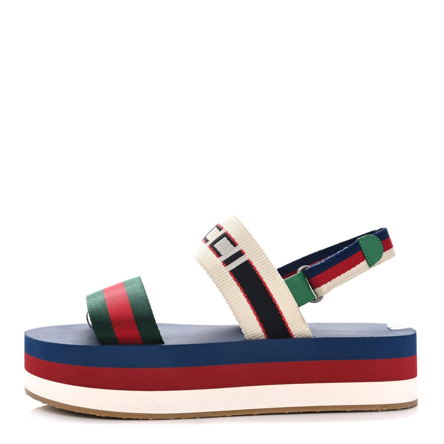 Gucci Nylon Stripe Logo Sylvie Web Platform Slingback Sandals 39 Green Red Ecru 1 of 10