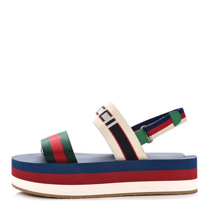 Gucci Nylon Stripe Logo Sylvie Web Platform Slingback Sandals 39 Green Red Ecru 1 of 10