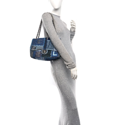 Chanel Denim Tweed Patchwork Jumbo Single Flap Blue 2 of 11