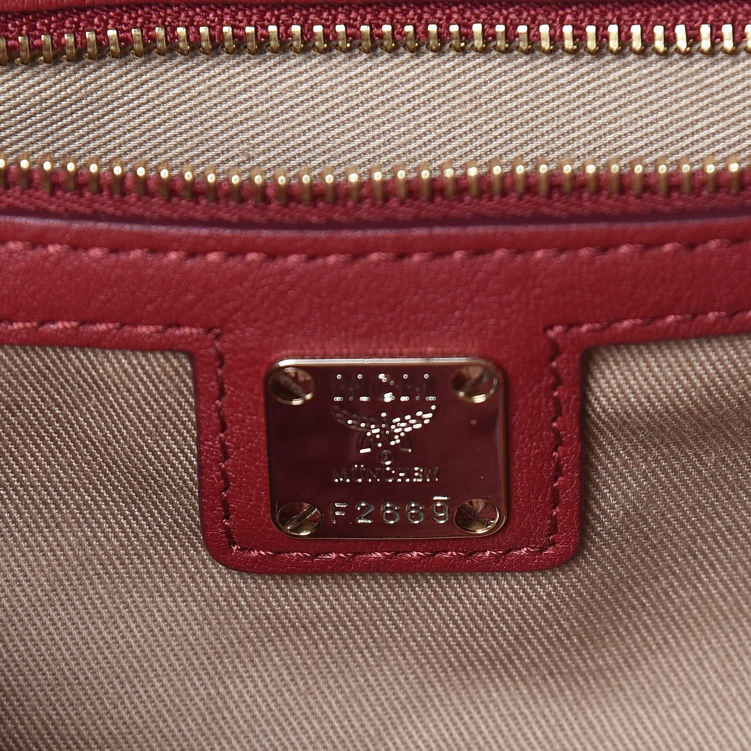 MCM Calfskin Ottomar Monogram Boston Bag Red 7 of 12