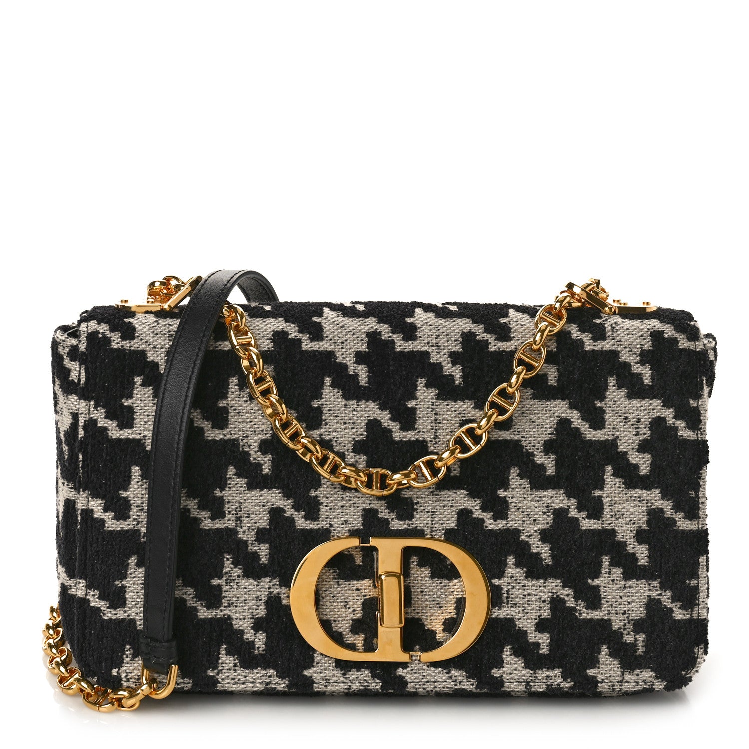 Christian Dior Technical Canvas Macro Houndstooth Medium Caro Bag Black White 1 of 8