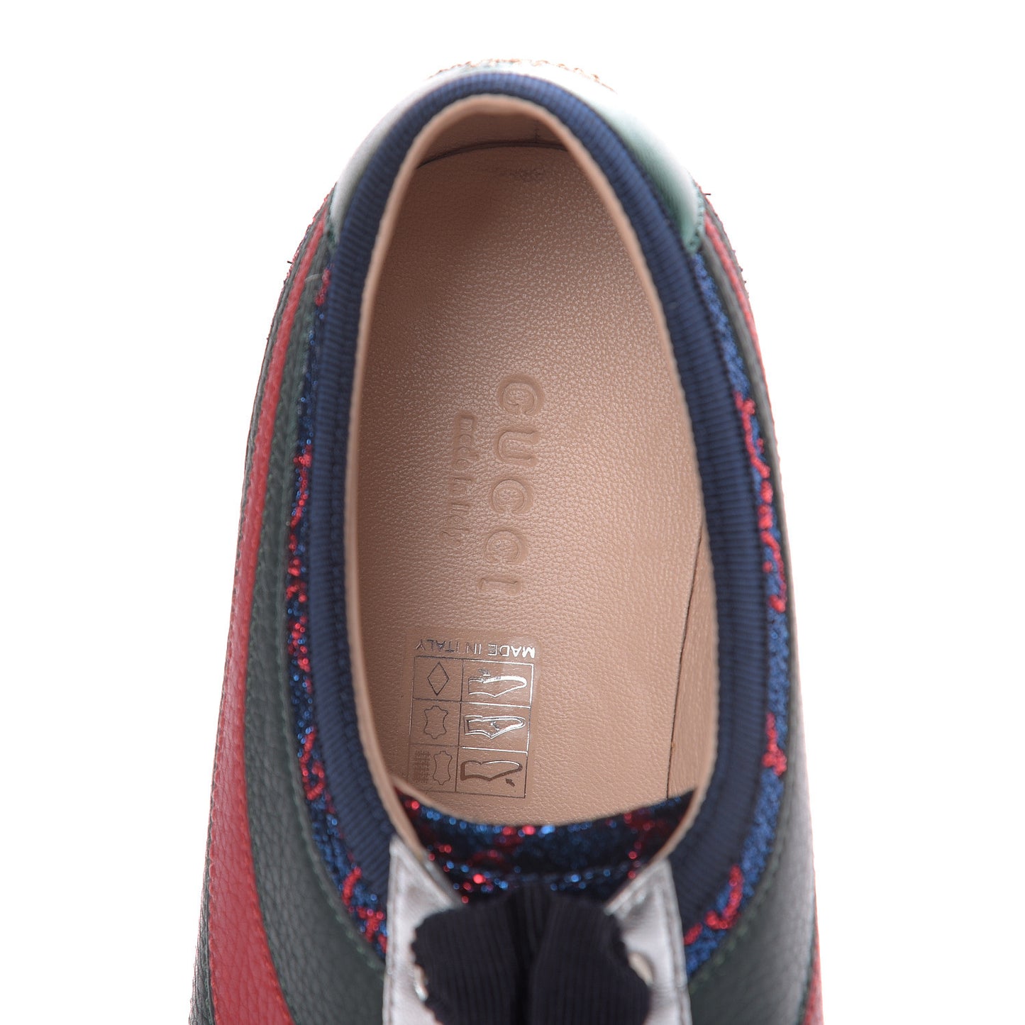 Lurex Calfskin Web GG Monogram Womens Falacer Sneakers 36 Iridescent Blue Iridescent Red Silver