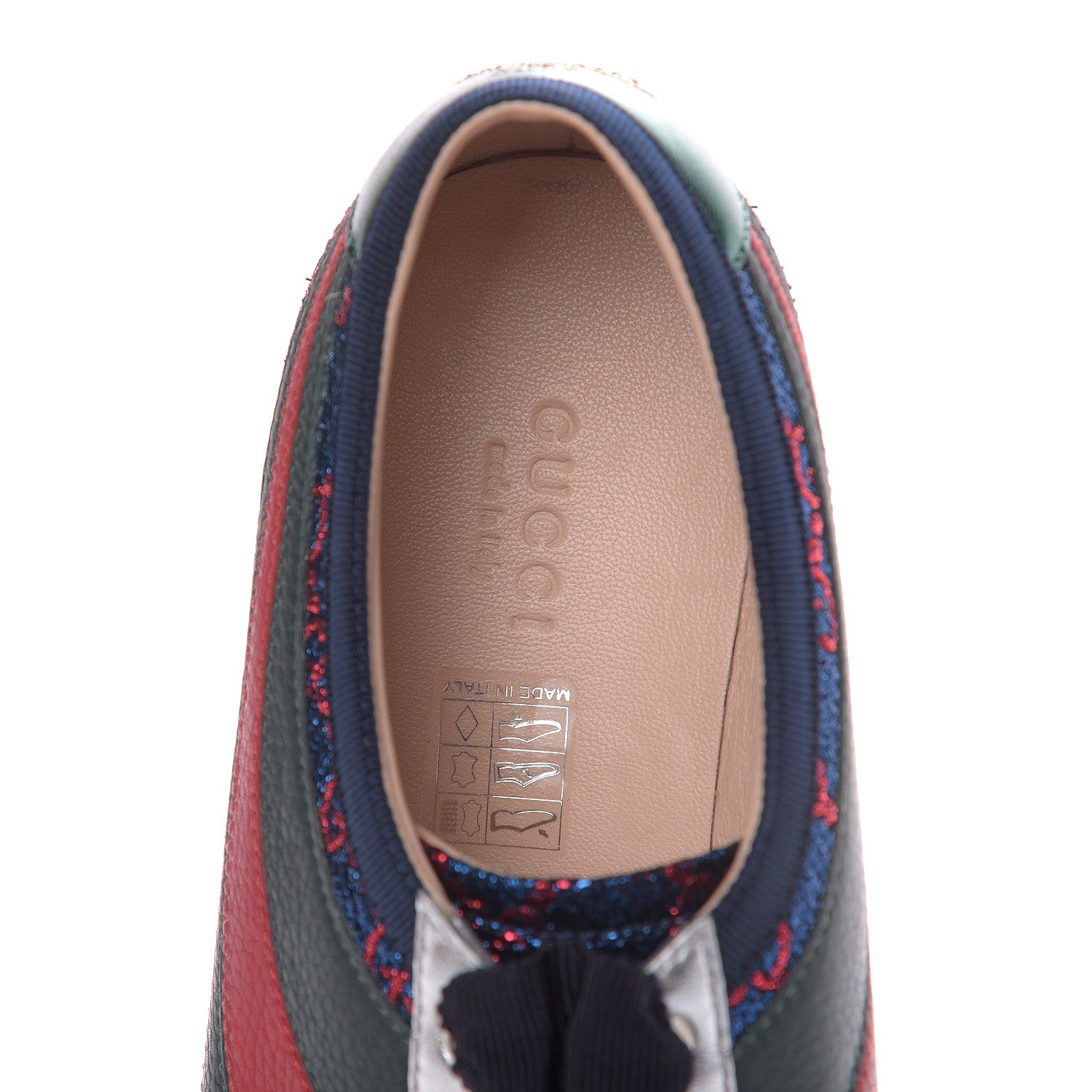 Gucci Lurex Calfskin Web GG Monogram Womens Falacer Sneakers 36 Iridescent Blue Iridescent Red Silver 6 of 8