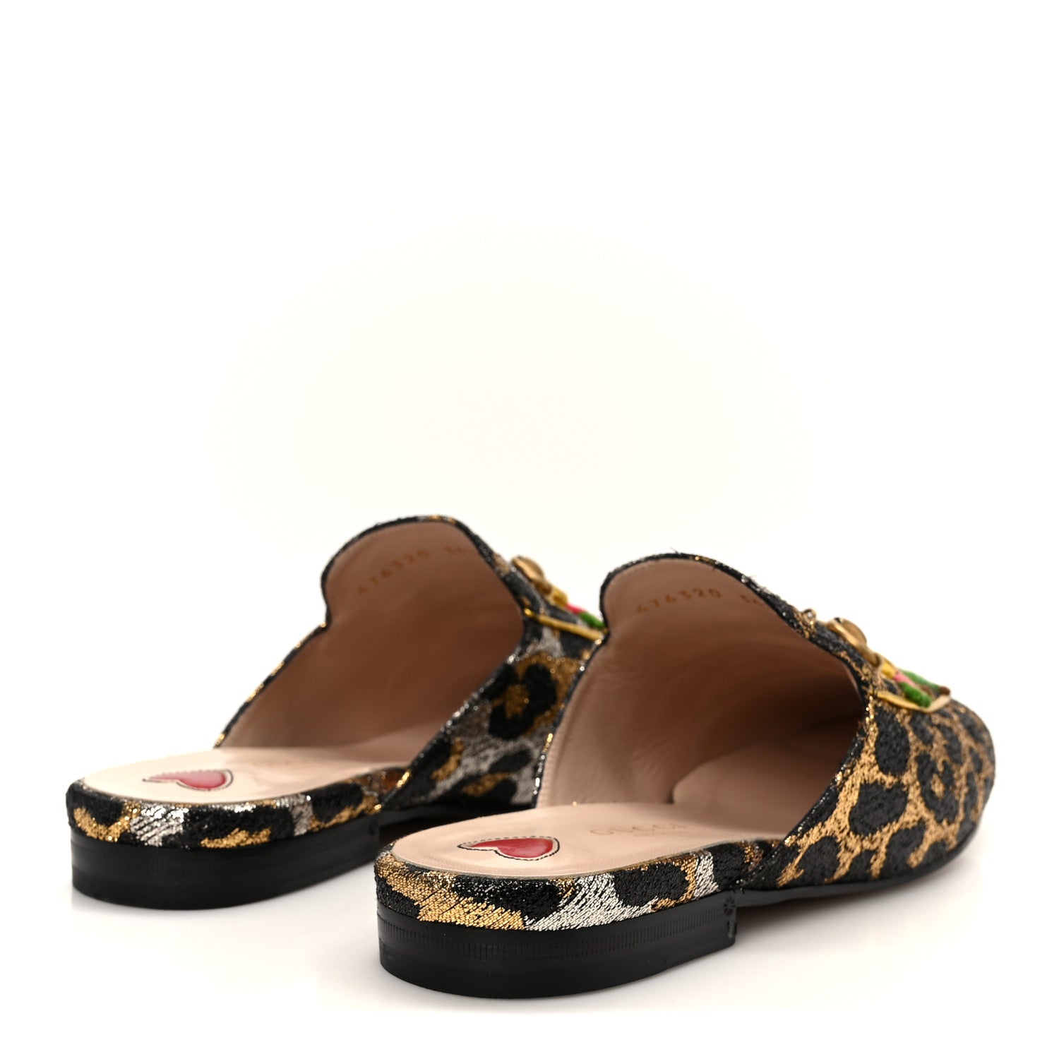 Gucci Lurex Jacquard Leopard Embroidered Womens Princetown Slippers 36.5 Black Gold 6 of 11
