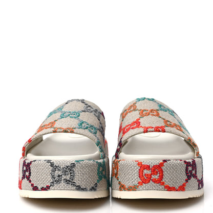 Gucci Linen Psychedelic Mini GG Monogram Angelina Platform 55mm Slide Sandals 40.5 Multicolor 2 of 10