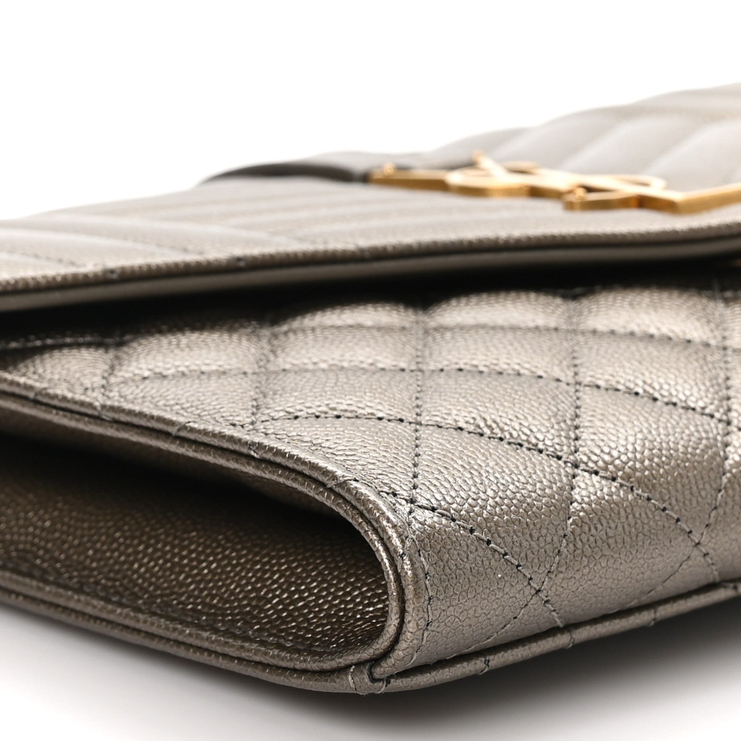 Saint Laurent Grain De Poudre Textured Mixed Matelasse Triquilt Monogram Clutch Piombo 9 of 10