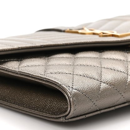 Saint Laurent Grain De Poudre Textured Mixed Matelasse Triquilt Monogram Clutch Piombo 9 of 10