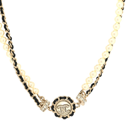Chanel Pearl Crystal Lambskin CC Choker Gold Black 1 of 5