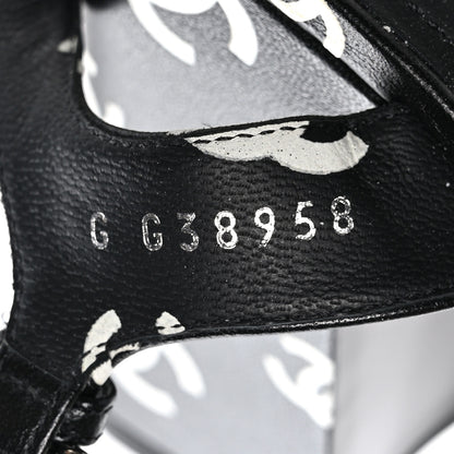 Chanel Printed Lambskin Coco Beach Platform Sandals 37 Black White 6 of 10