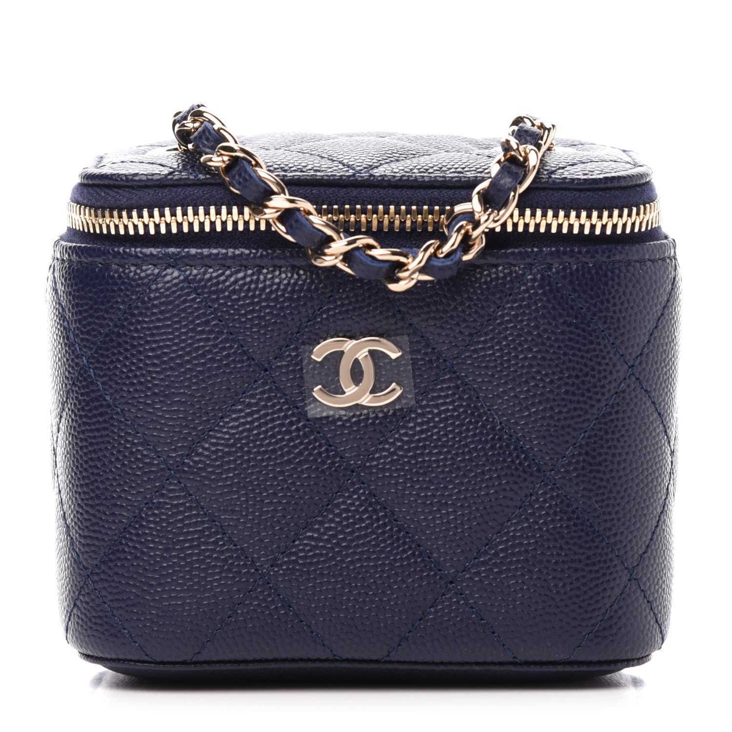 Chanel Caviar Quilted Mini Vanity Case With Chain Navy Blue 1 of 11