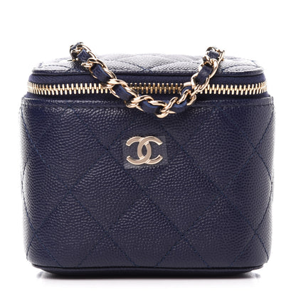 Chanel Caviar Quilted Mini Vanity Case With Chain Navy Blue 1 of 11