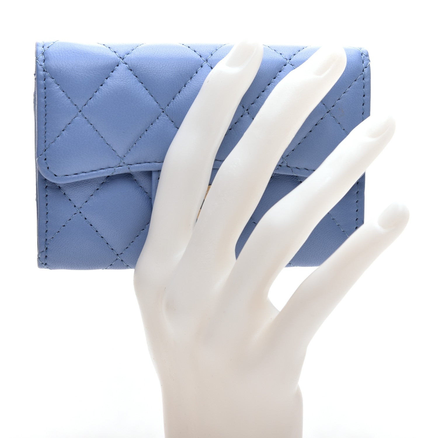 Chanel Lambskin Quilted Flap Card Holder Wallet Light Blue 2 of 8