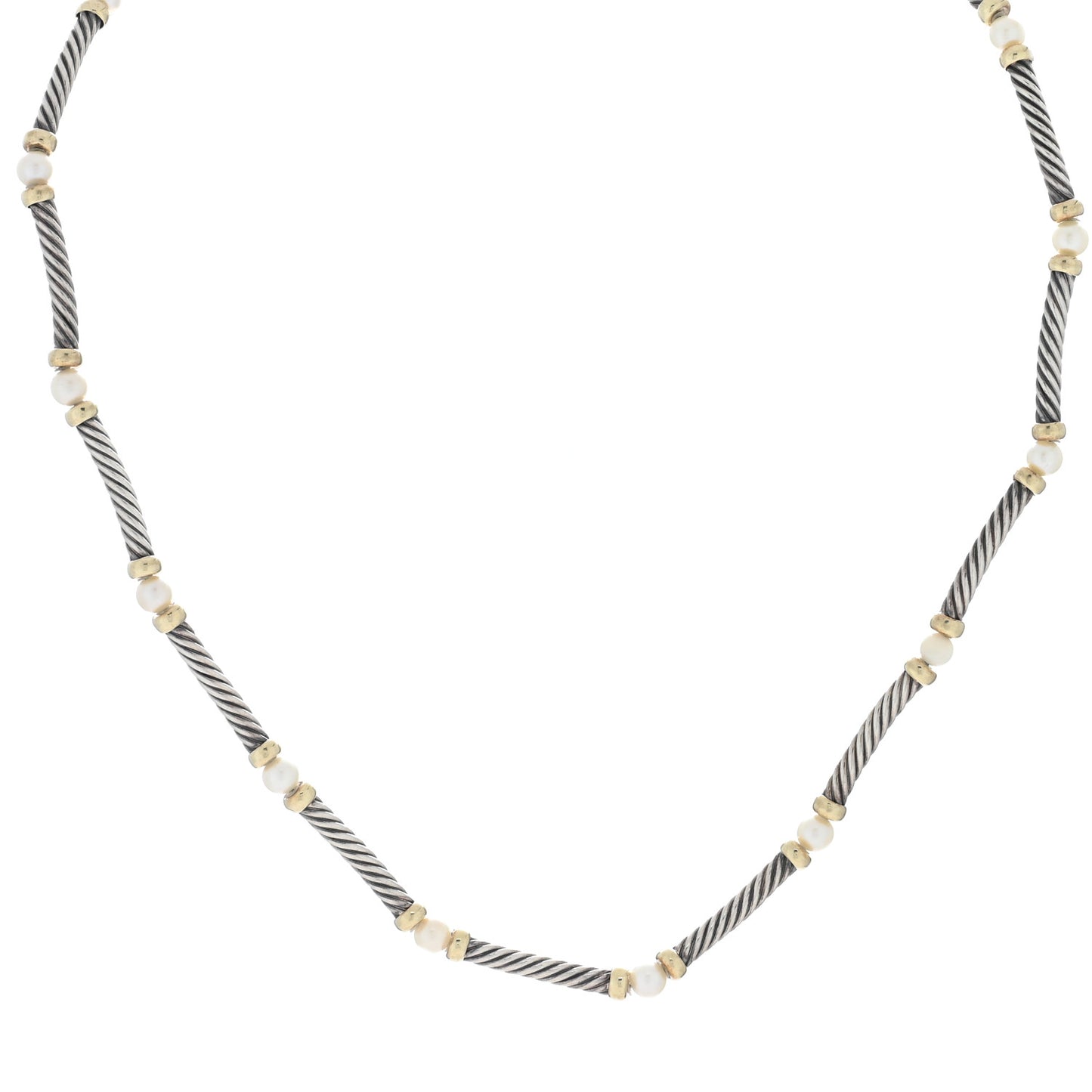 Sterling Silver 14K Yellow Gold Pearl Hampton Cable Choker Necklace