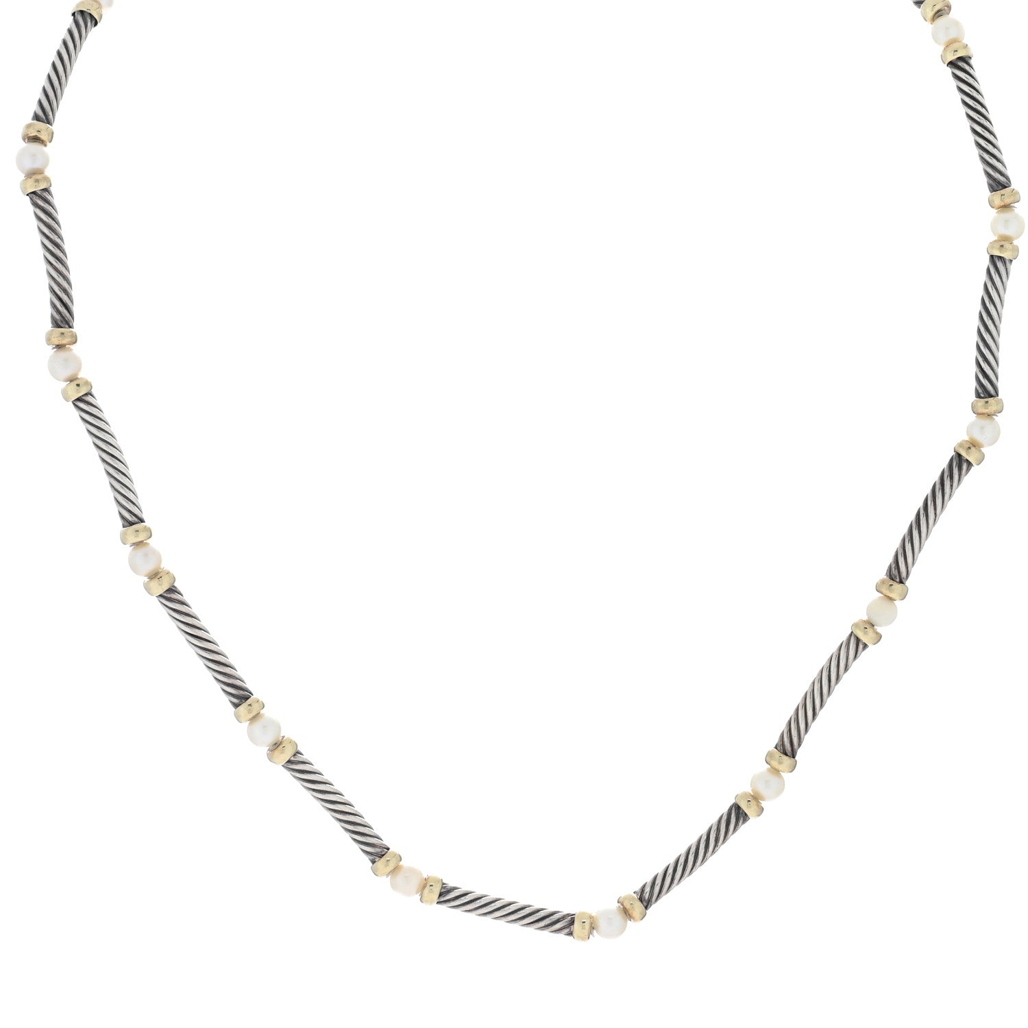 David Yurman Sterling Silver 14K Yellow Gold Pearl Hampton Cable Choker Necklace 1 of 4
