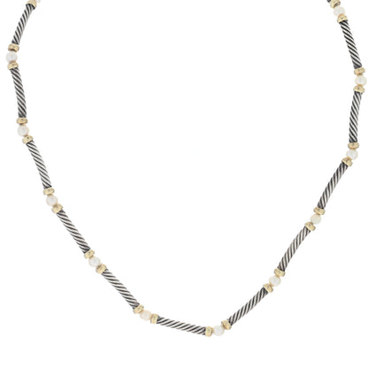David Yurman Sterling Silver 14K Yellow Gold Pearl Hampton Cable Choker Necklace 1 of 4