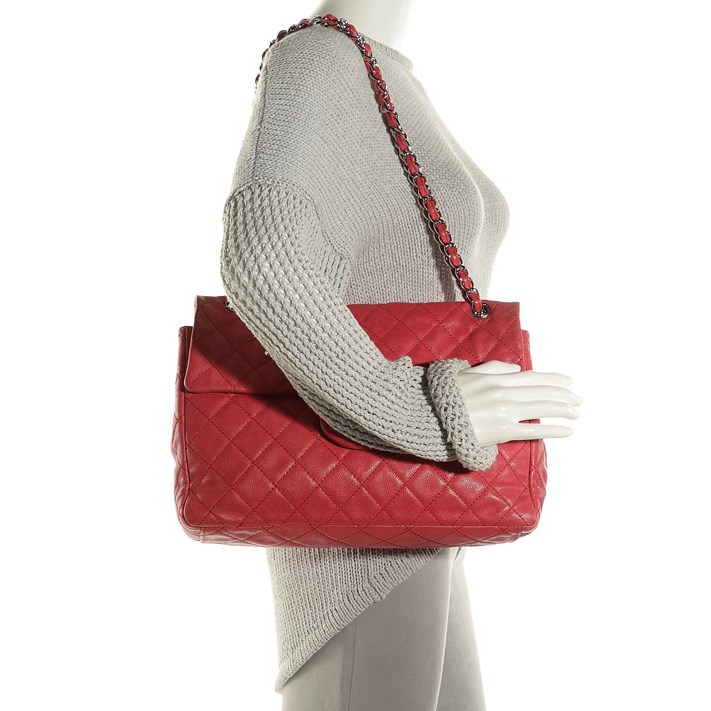 Washed Caviar Maxi Single Flap Fuchsia