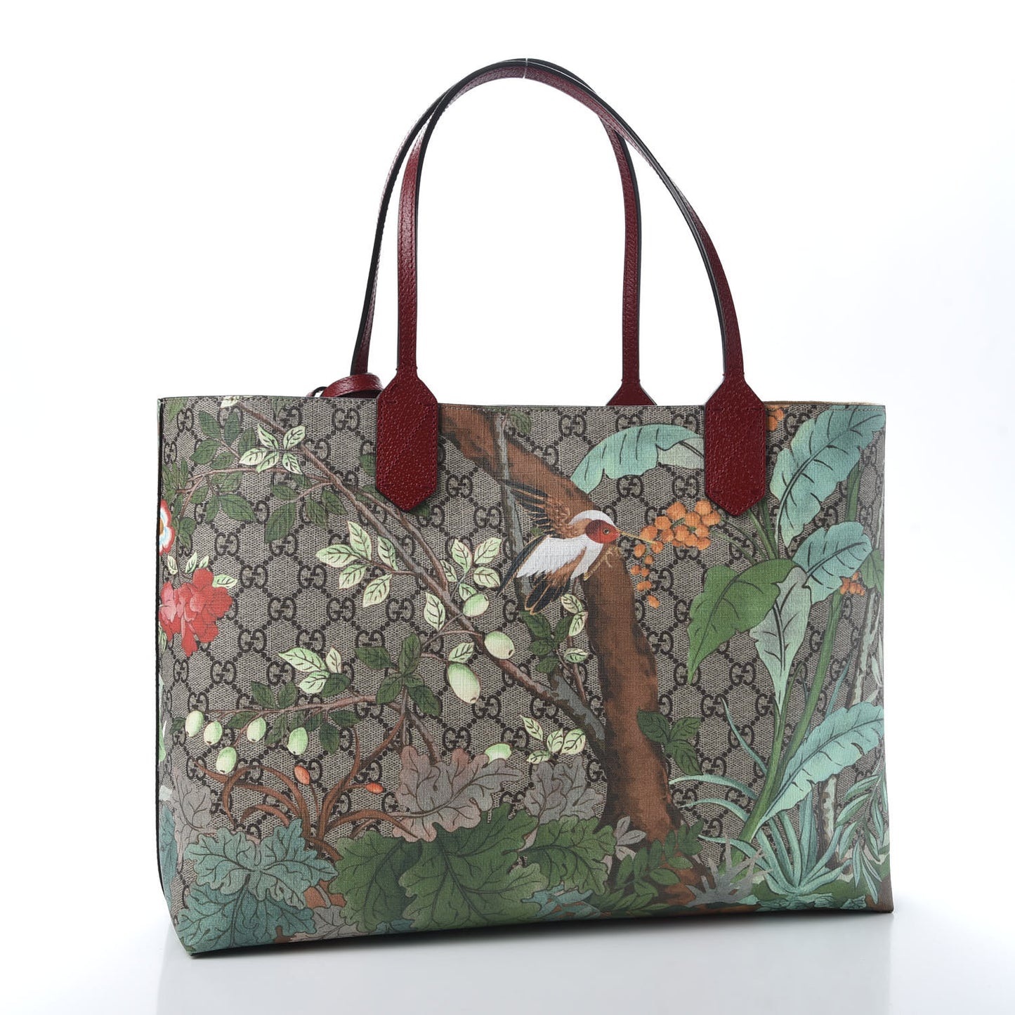 GG Supreme Monogram Tian Medium Shopping Tote Beige Multicolor Red