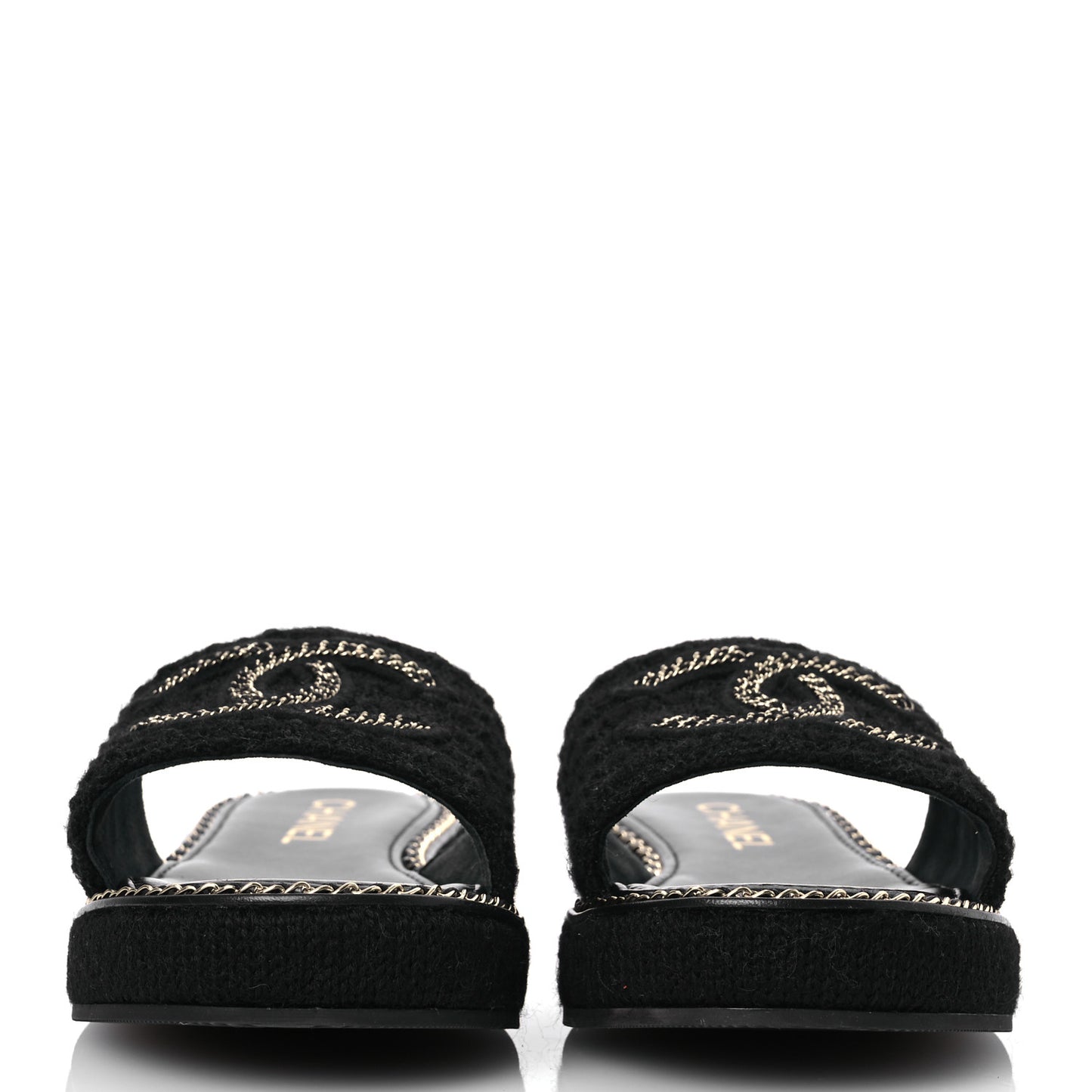 Wool Alpaca Chain CC Slide Sandals 40 Black