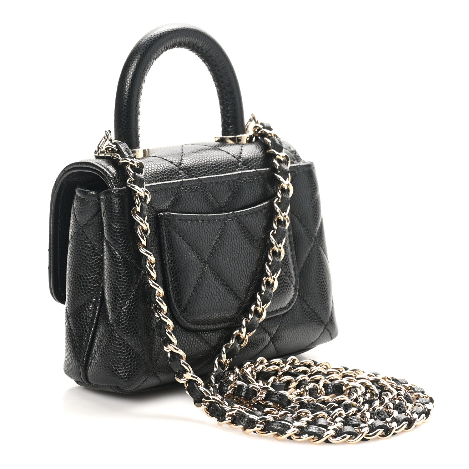 Chanel Caviar Quilted Nano Coco Handle Clutch With Chain Black 2 of 10